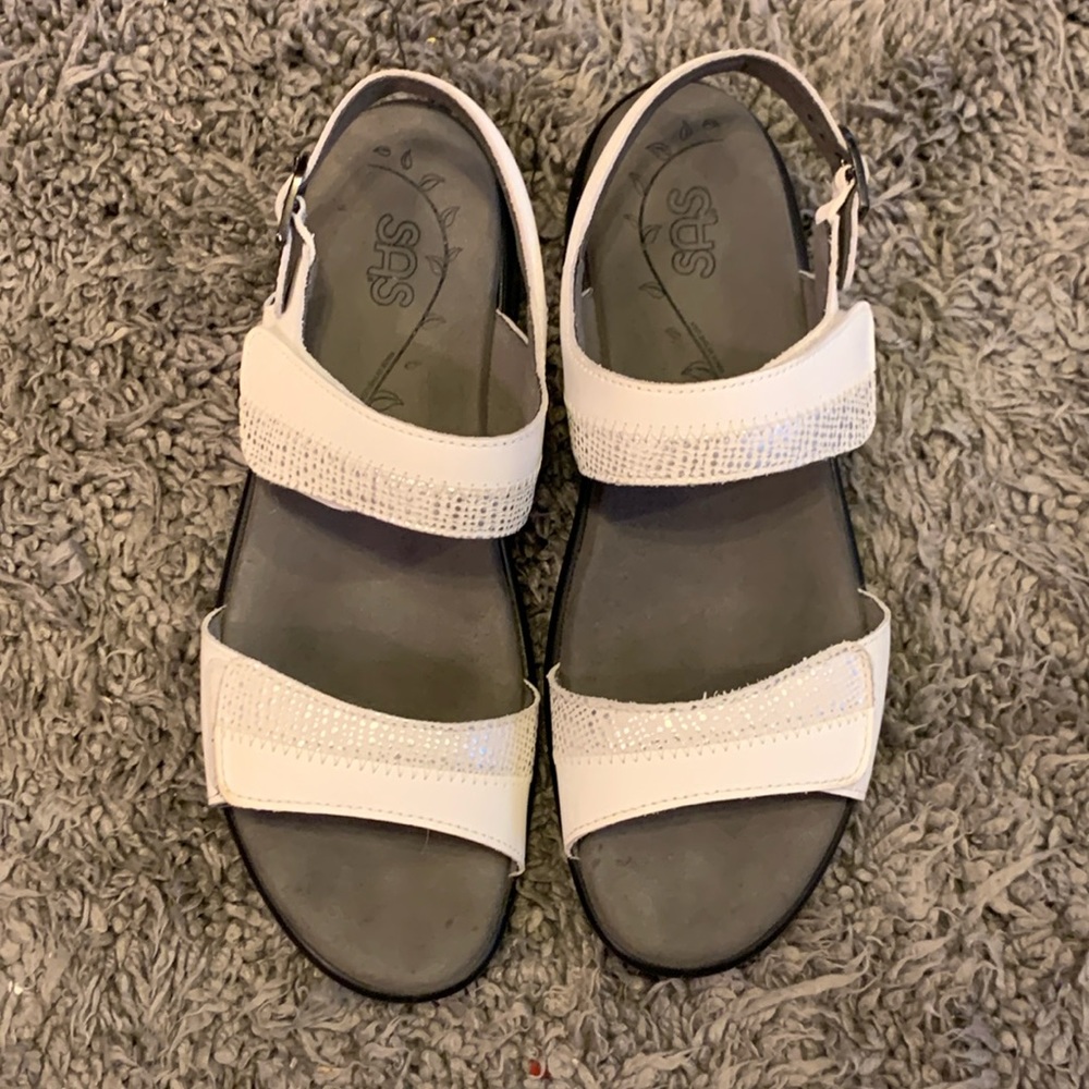 SAS TRIPAD COMFORT ORTHOPEDIC WHITE & SILVER SANDAL SIZE 8